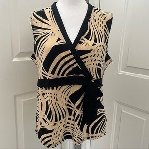 Suzie Top Black Tan M‎ Sleeveless Bow Stretchy V Neck Career Y2K Geometric Loose